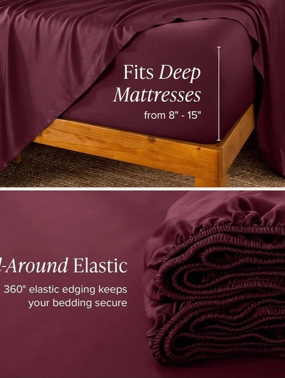 Bare Home Burgandy 100% Rayon Bamboo Sheet Set - Soft Home Bedding Queeb Size